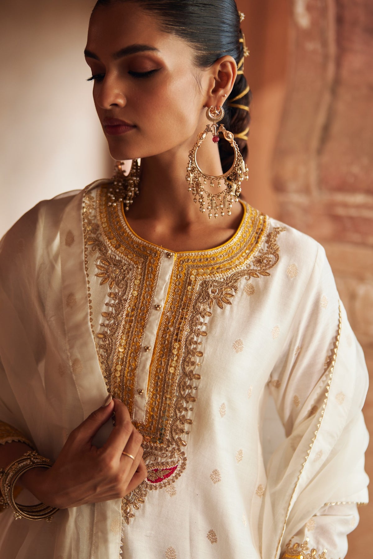 Inaayat Ivory Silk Chanderi Chauga with Dogri Salwar Set