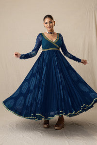 Regal blue printed bandhej Anarkali set