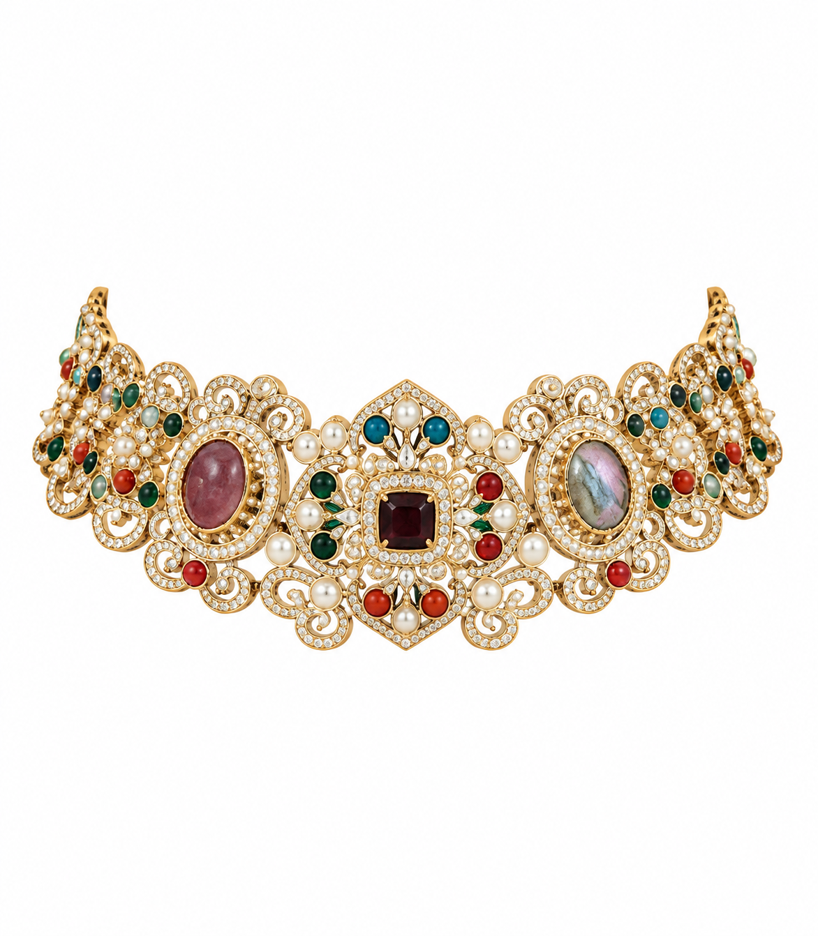 Multicolor Stone Choker Necklace Set with Earrings