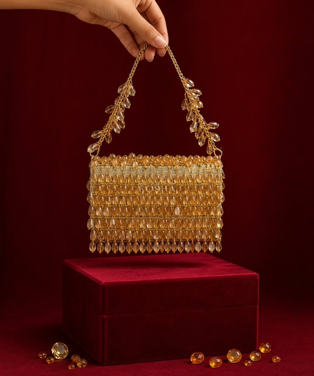Myra Gold Georgette Crystal Embellished Mini Bag