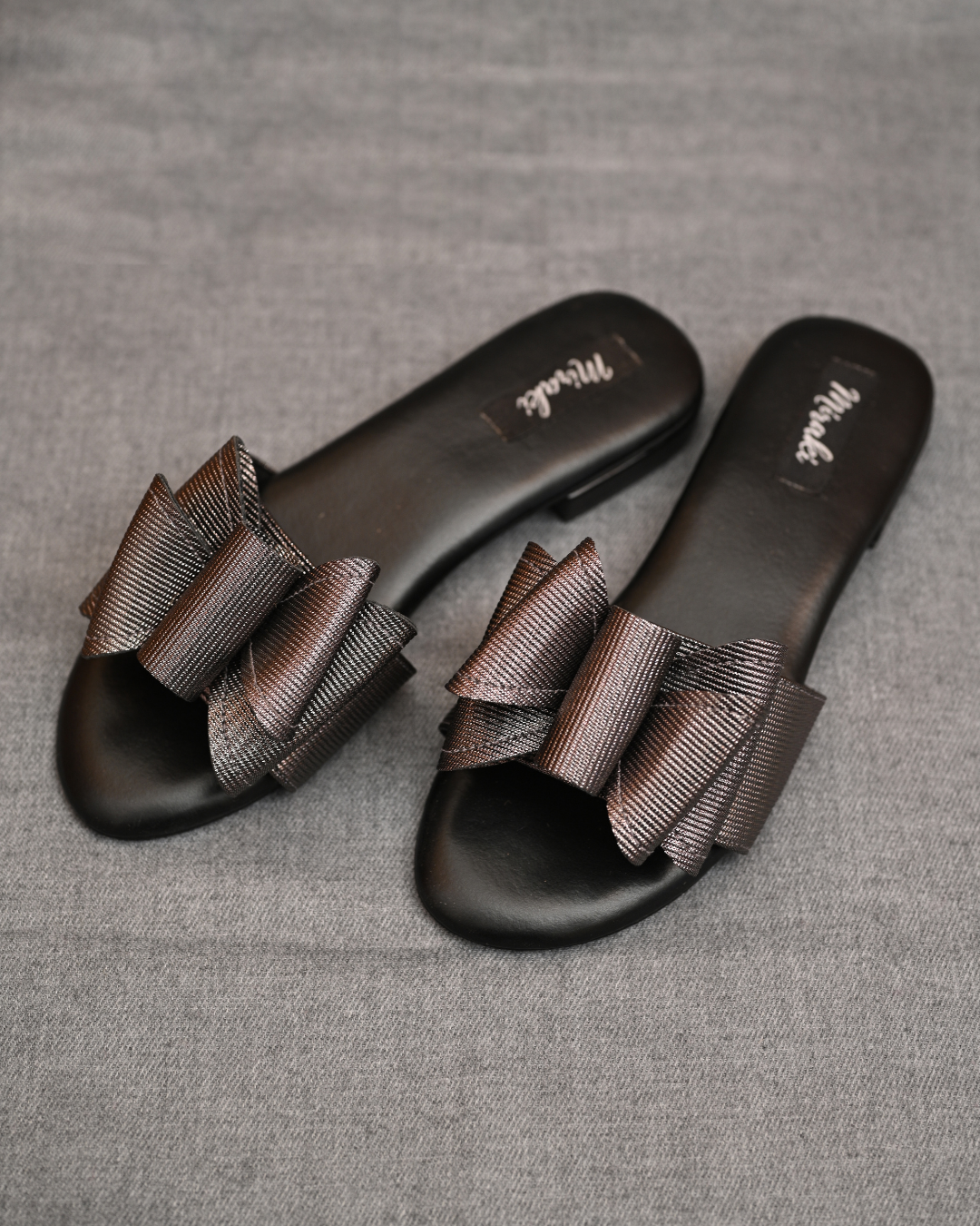 Double Bow Gunmetal Flats