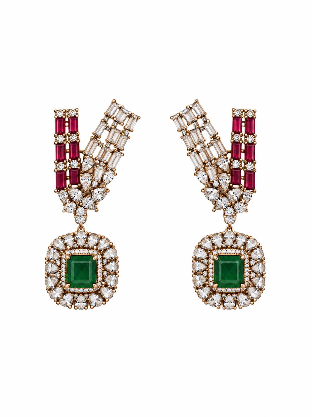 Ruby Emerald Stone Statement Necklace Set