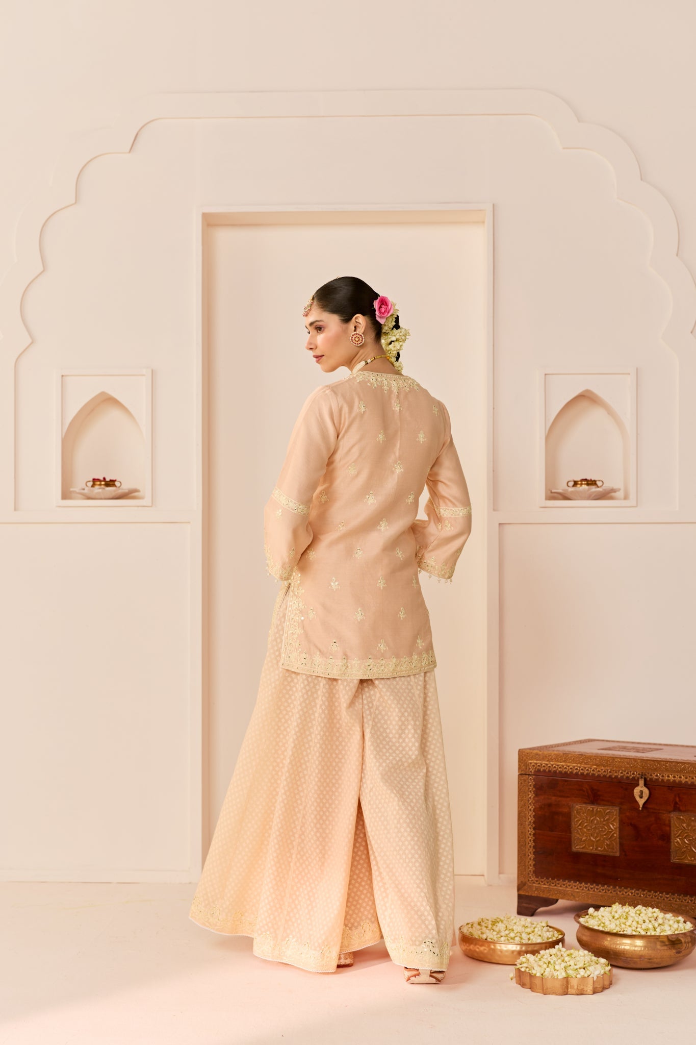 REHMA - CARNATION PINK SHORT KURTA WITH SHARARA AND DUPATTA