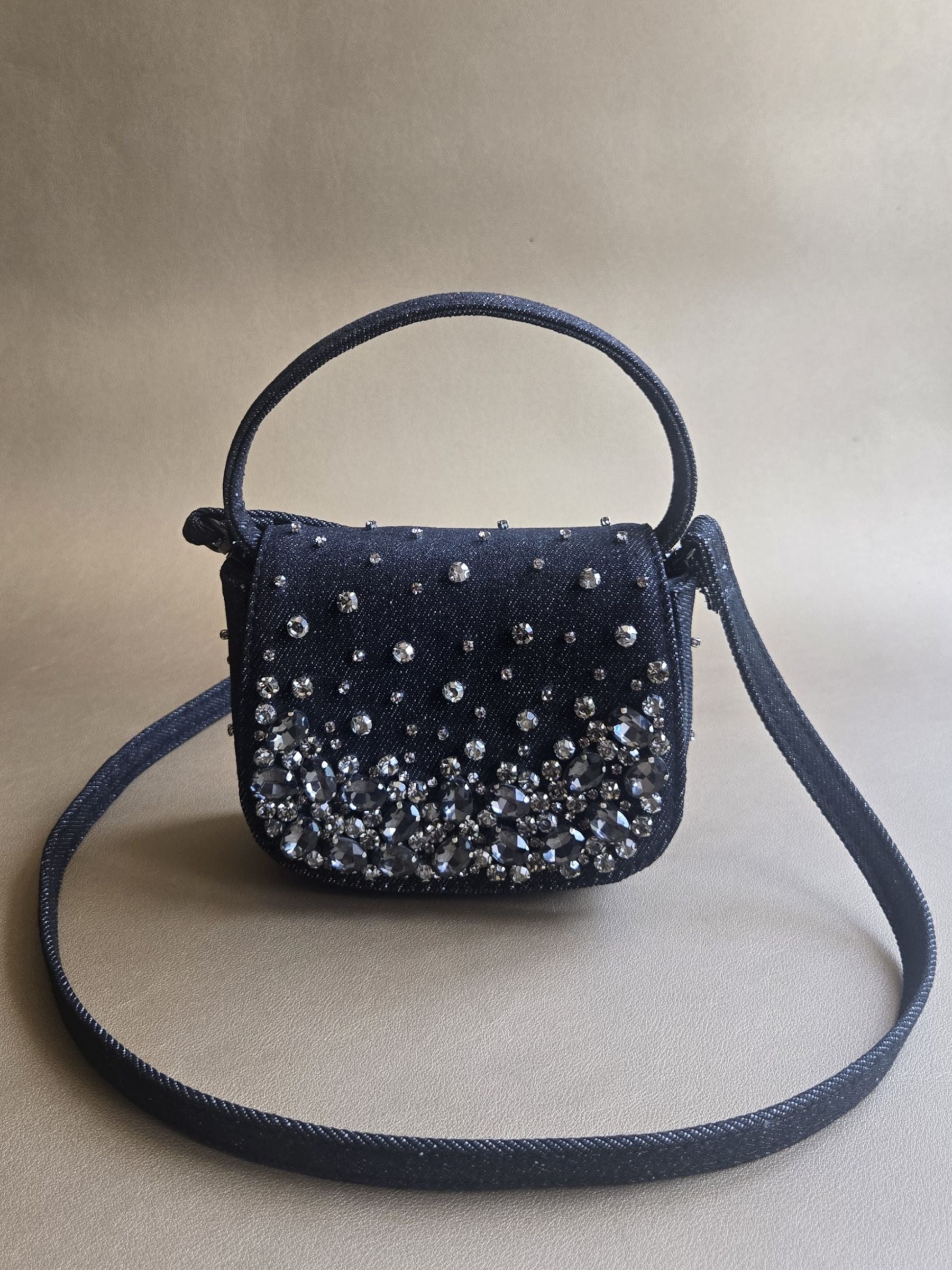 Black Crystal Denim Bag