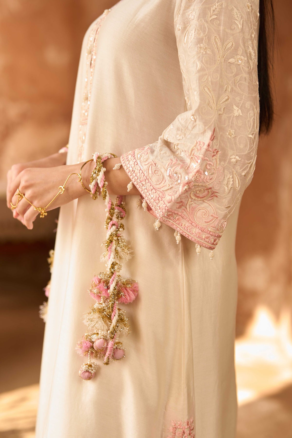 Daisy Ivory Pink Silk Chanderi A-Line Kurta Salwar Suit Set