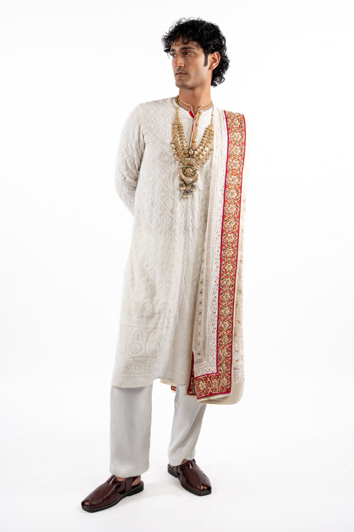 Ivory Heritage Embroidered Kurta Set with Statement Dupatta