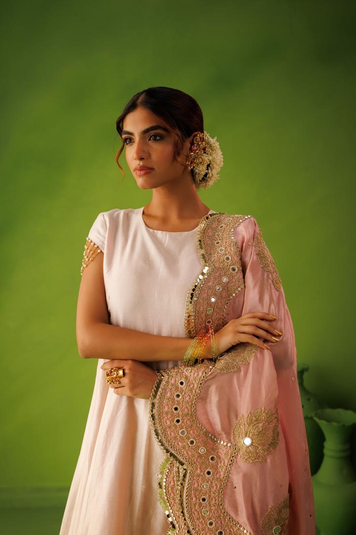 Ivory and baby pink reversible anarkali set