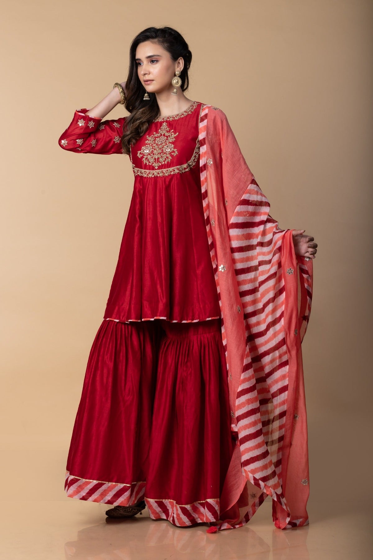 ommbre mughal sharara set with leheria dupatta