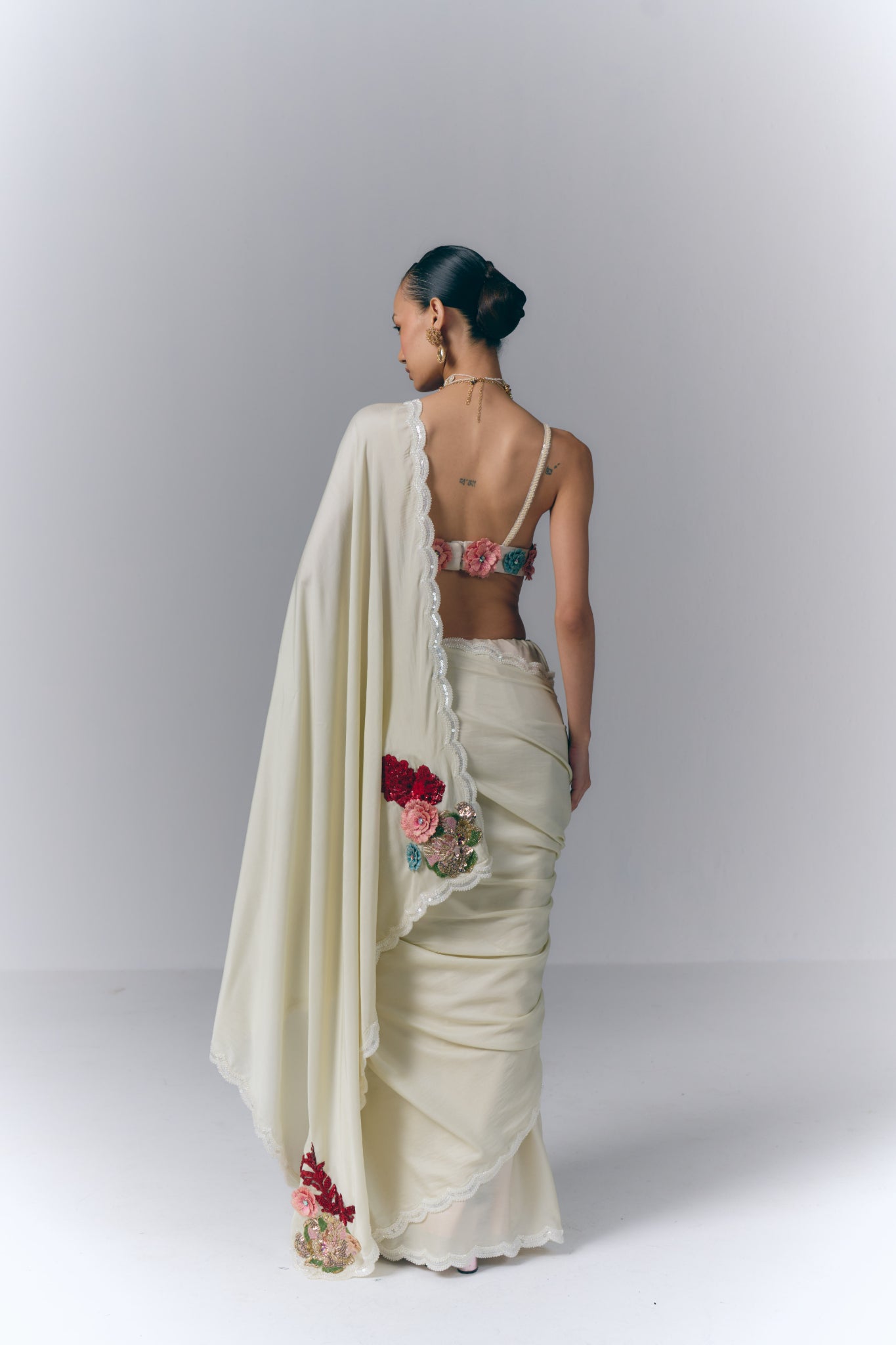 Ivory Blossom Drape Saree Set
