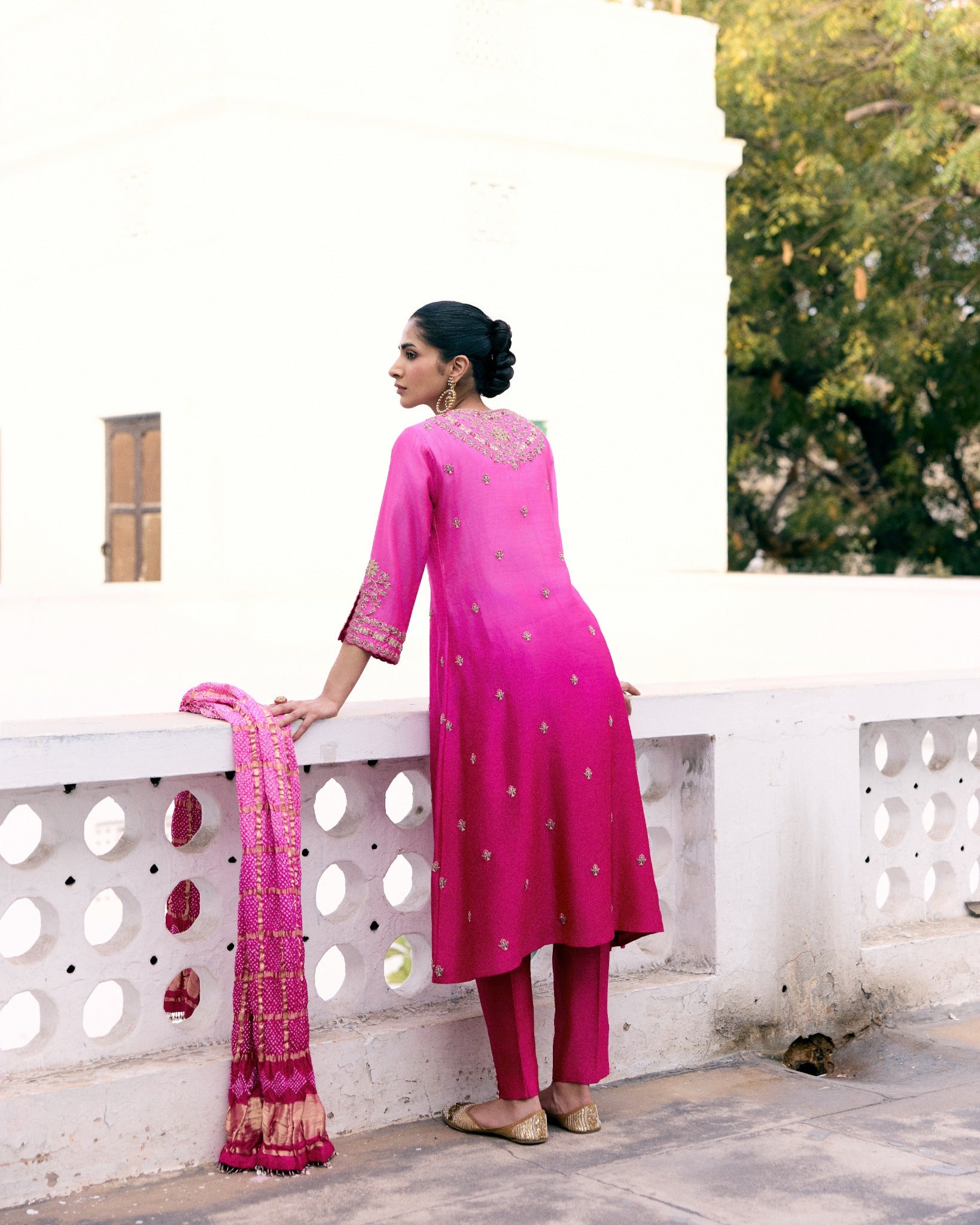 Gulbahar Lotus and Mor Gharchola Kurta Set