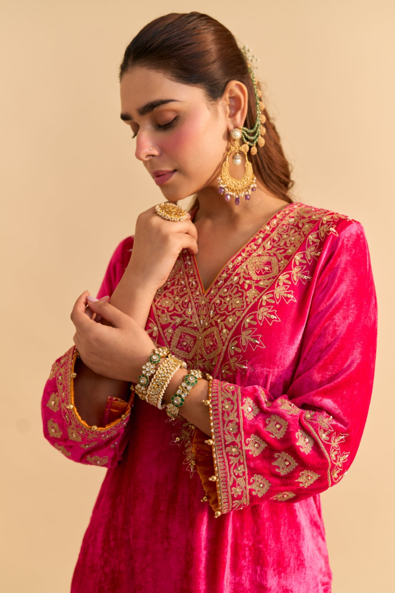 Aynaz - Hotpink Kurta with Salwar and Dupatta