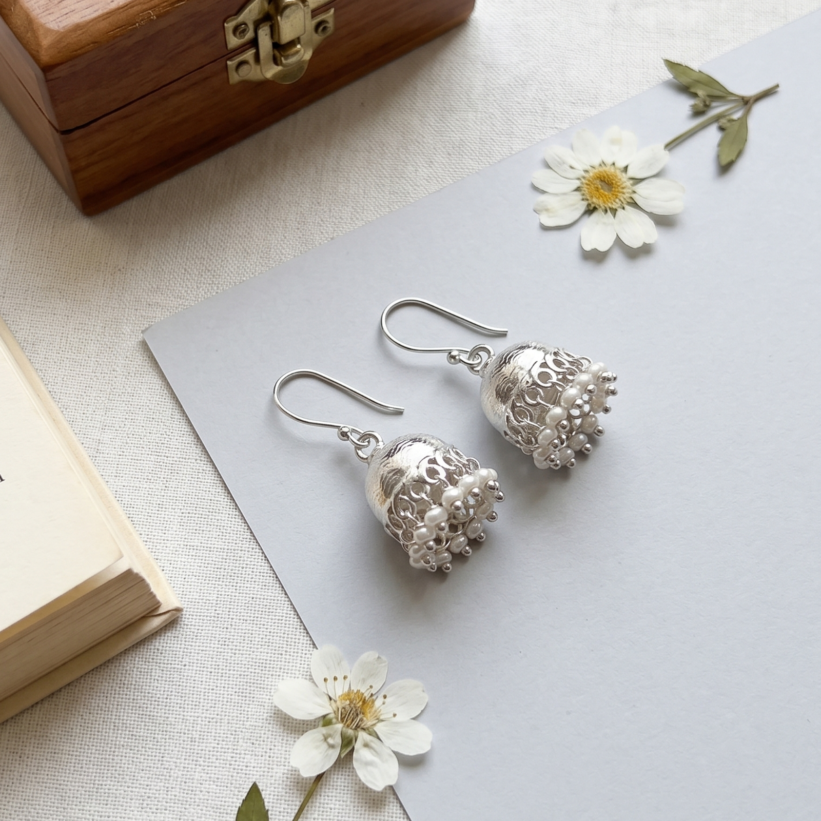 Sangeeta Boochra Minimalist Pearl Drop Jhumkas
