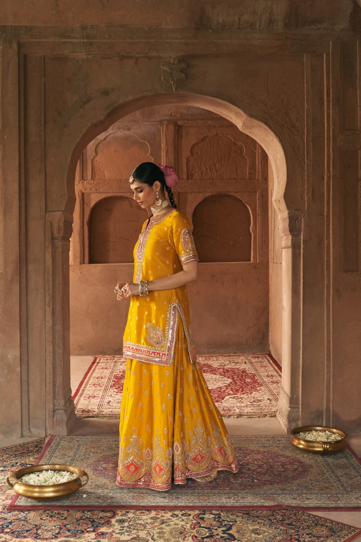 Areesha Mustard Banarasi Kurta Sharara Set with Dupatta