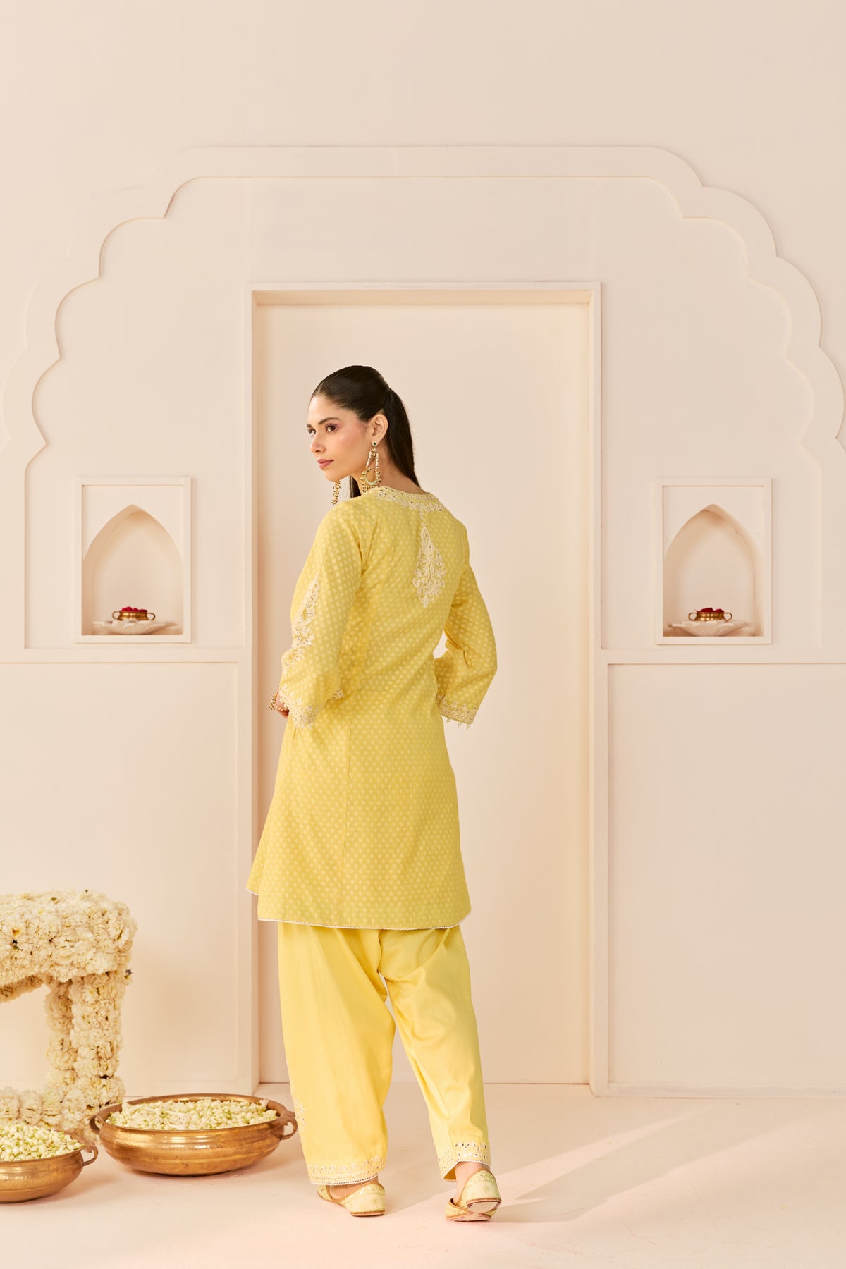 Lemon Yellow Chanderi Silk Choga with Dogri Salwar & Dupatta