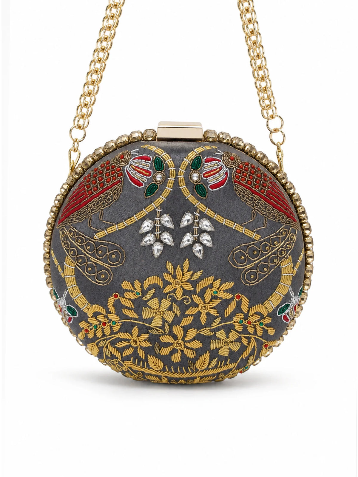 Zardozi Embroidered Clutch with Gold Chain