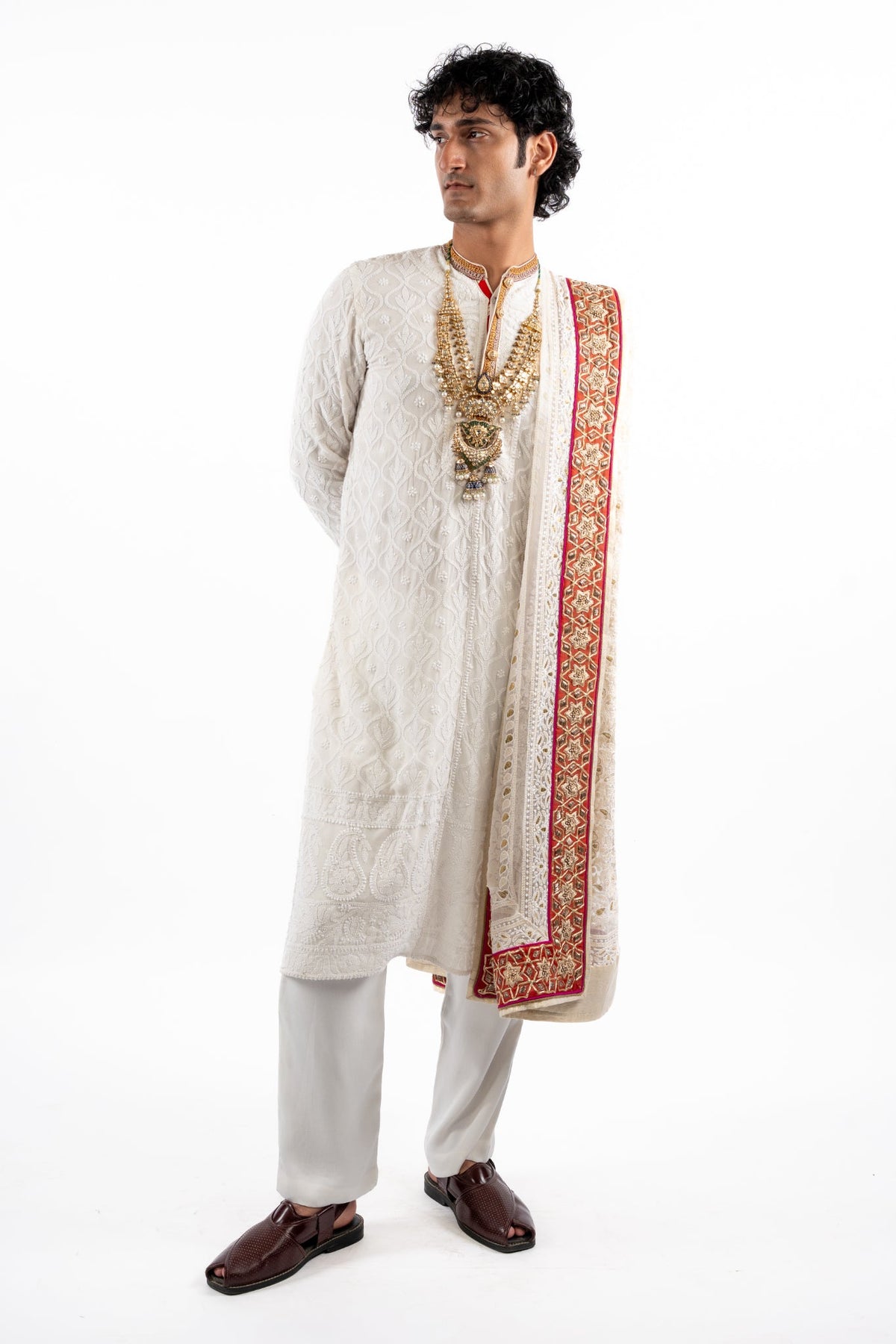 Ivory Heritage Embroidered Kurta Set with Statement Dupatta
