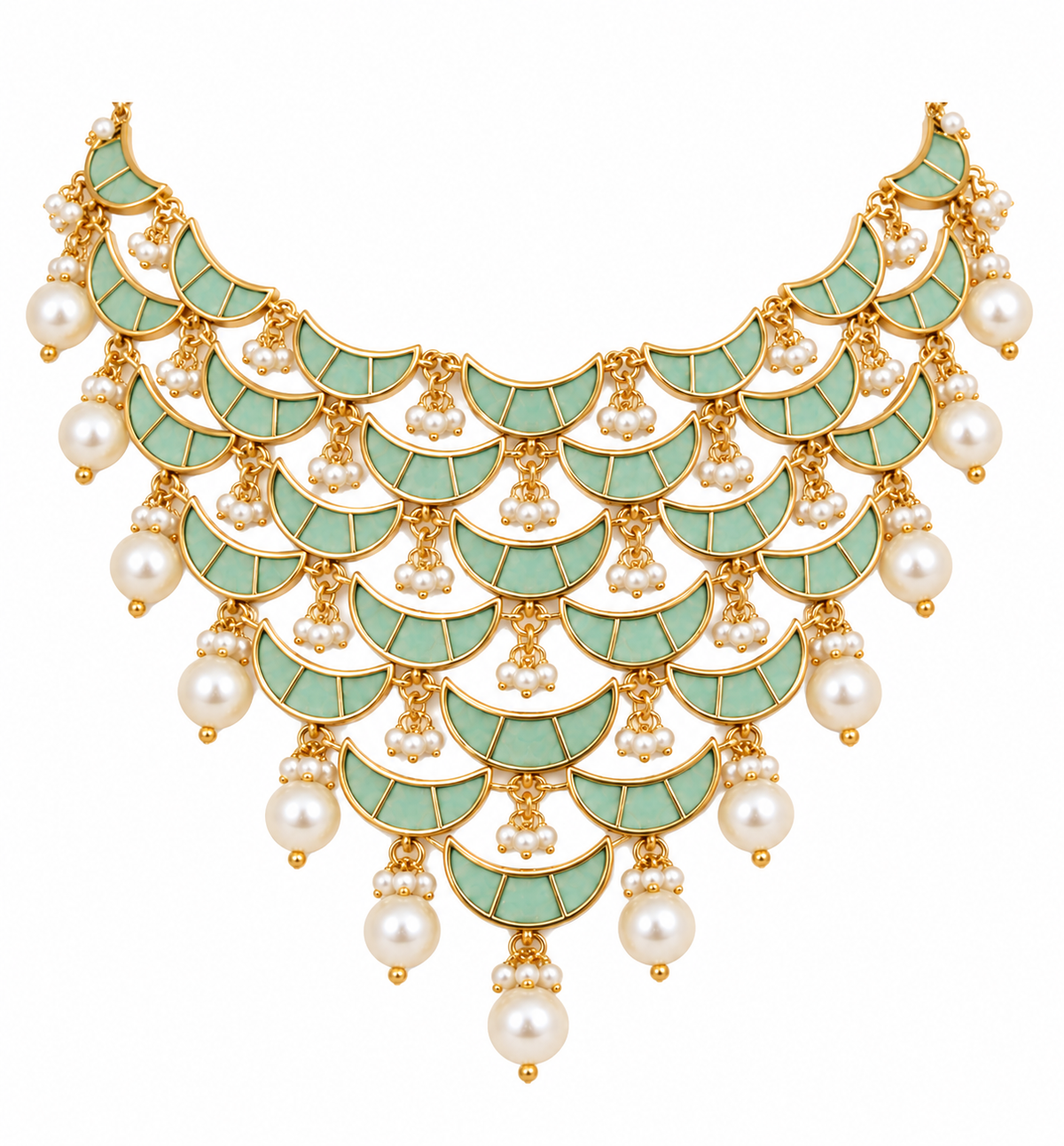 Sage Green Pearl Necklace Set