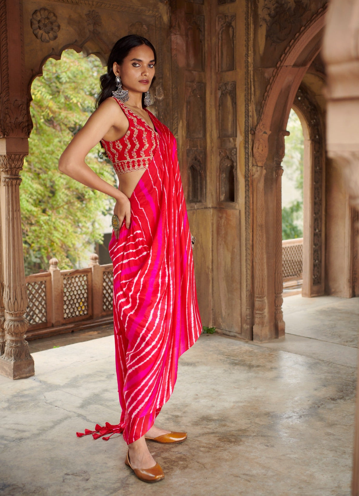 sarang leheriya drape saree with a belt