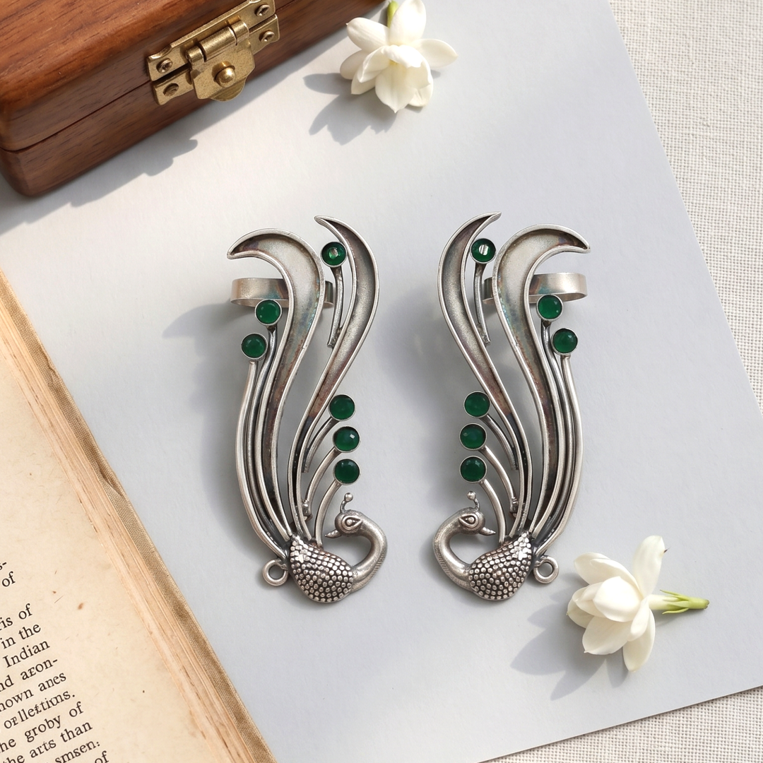 Sangeeta Boochra Peacock Motif Statement Earrings