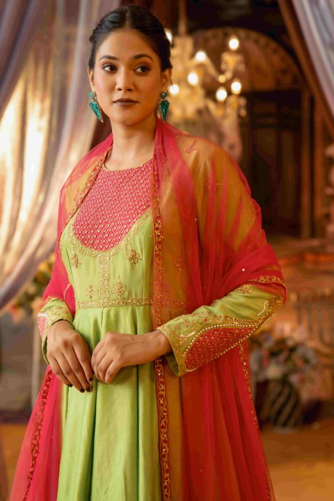 lime Green and magenta Peplum with Sharara - image 4