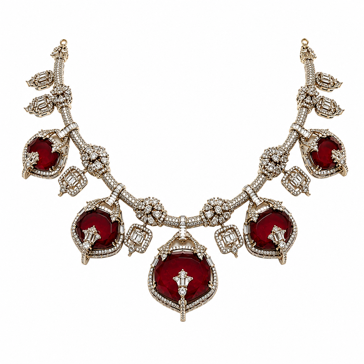 Ruby Semi-Precious Stone Moissanite Necklace Set