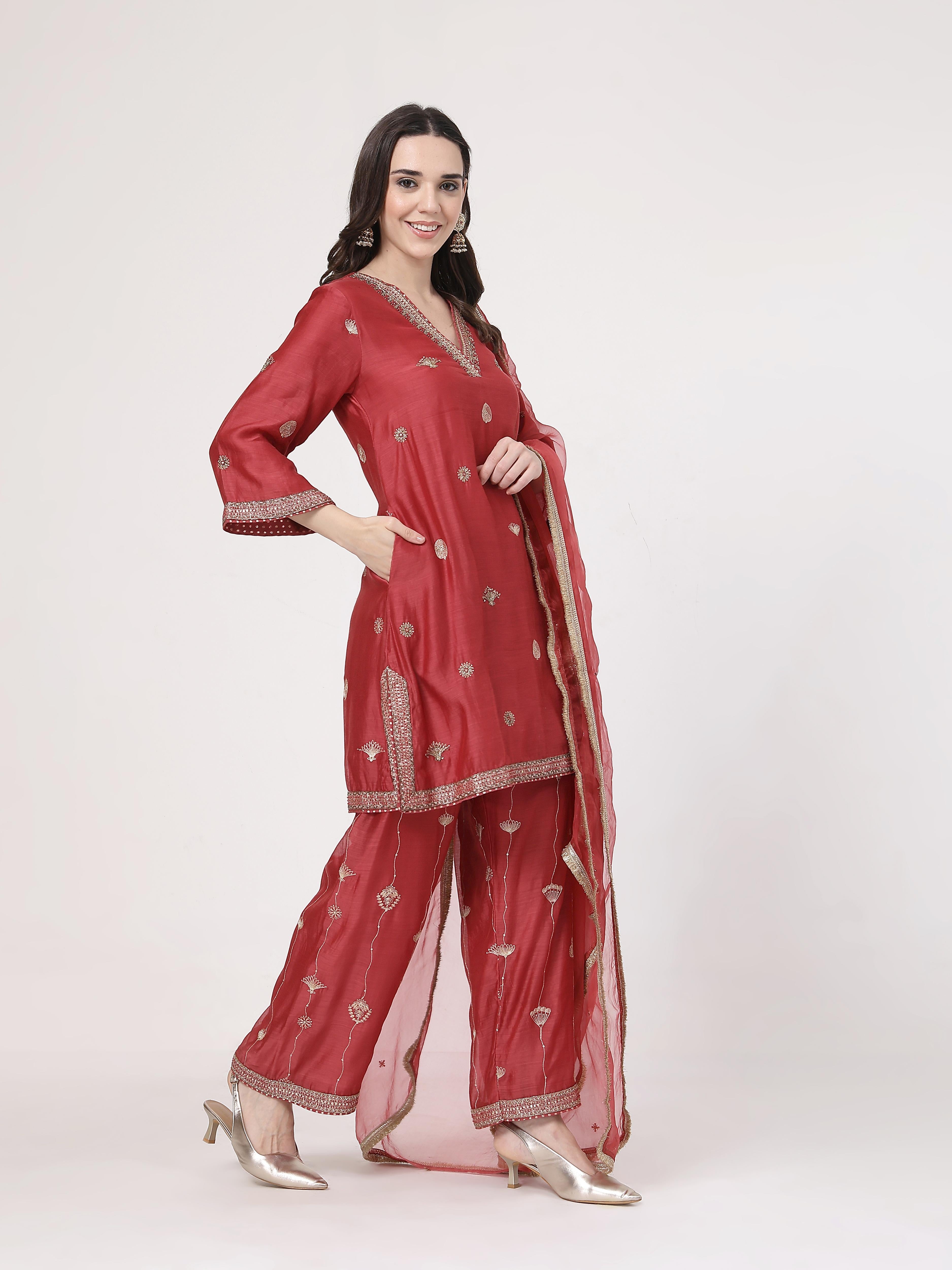 Maroon Embroidered Suit Set