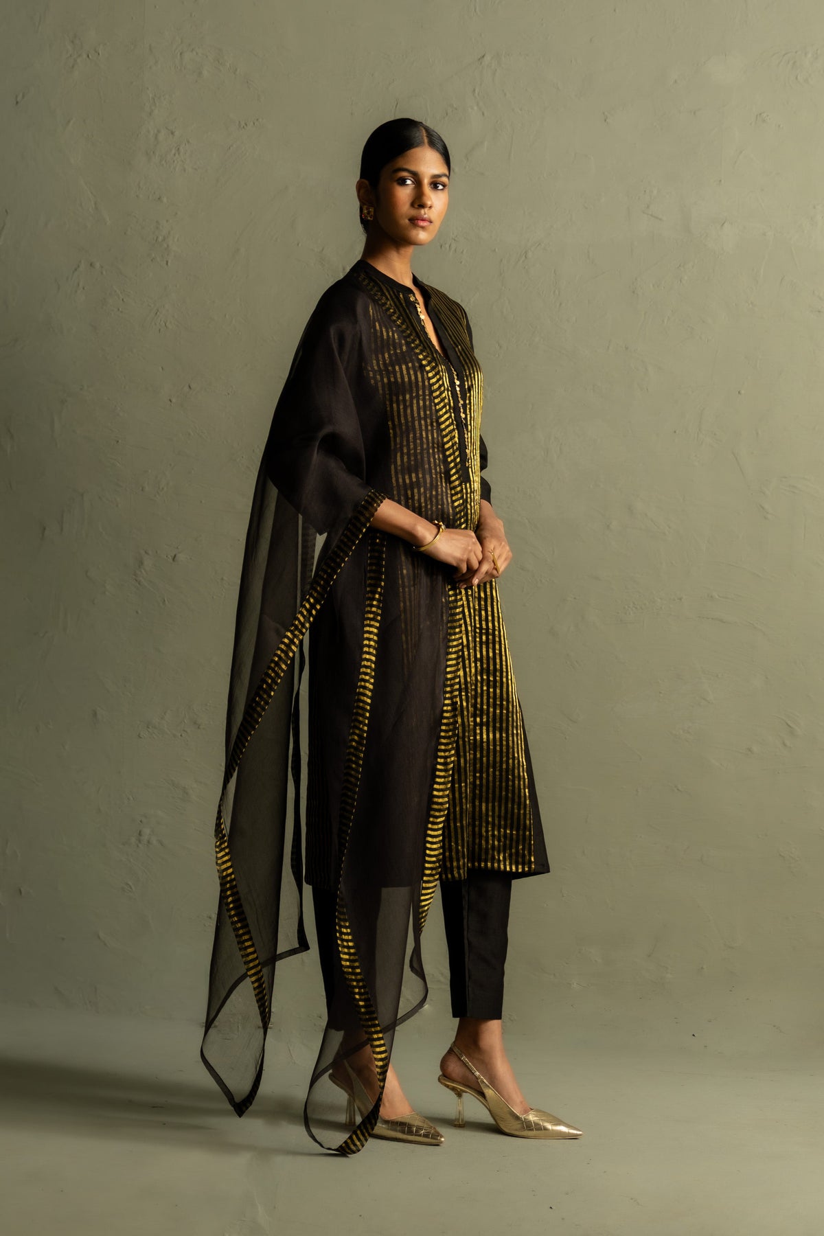 Ojas Black Tissue Kurta Set