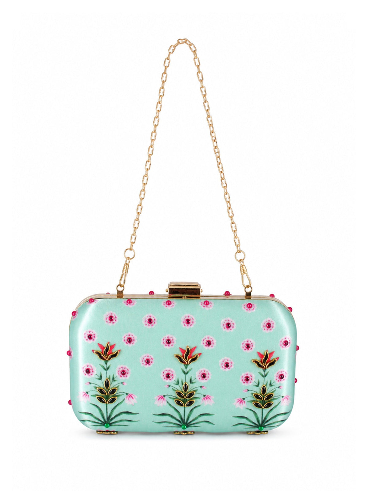 Mughal Painting Inspired Clutch Bag with Stone Embellishment