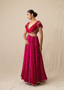 Fuchsia pink printed bandhej gown