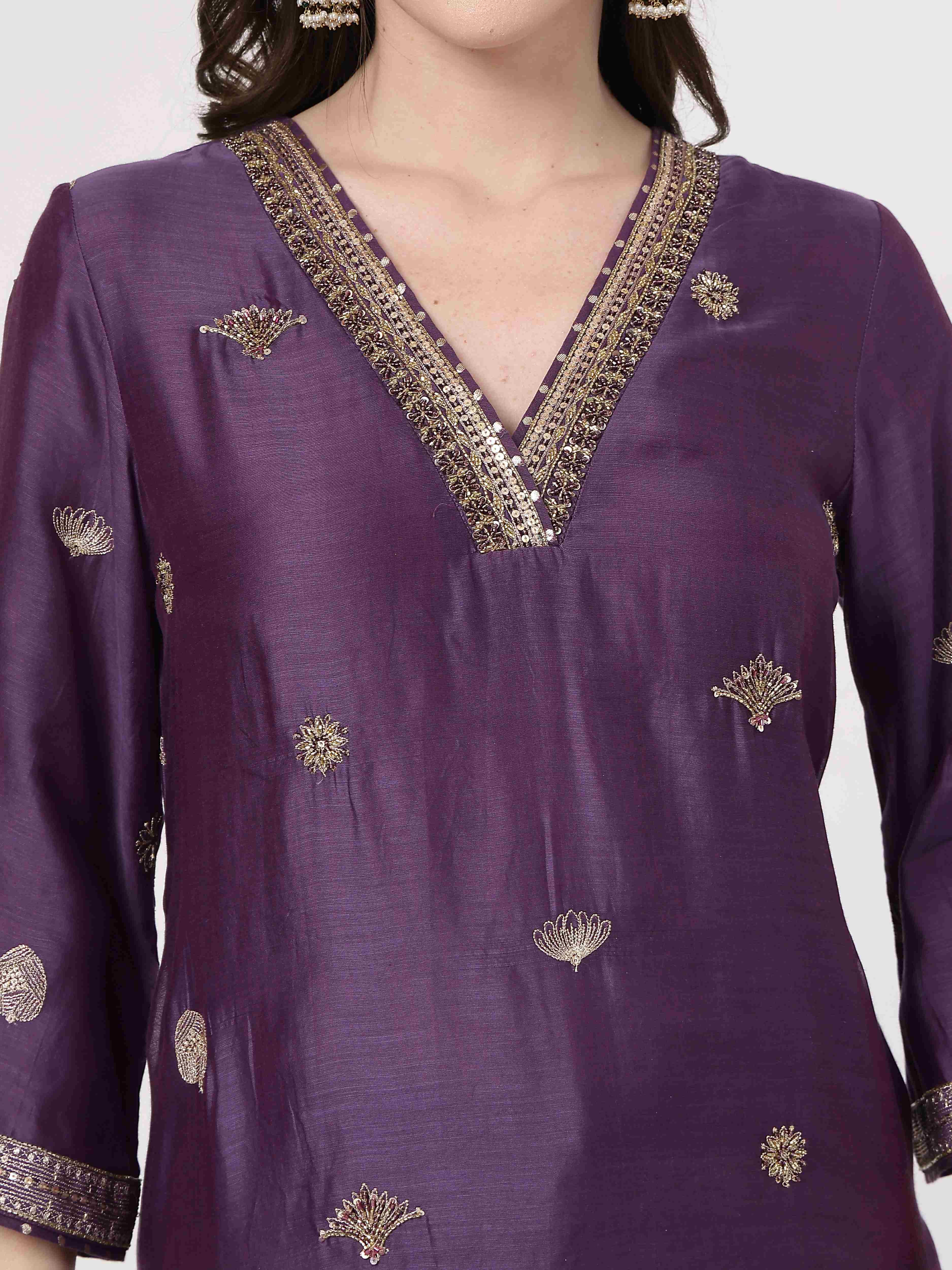 Violet Embroidered Suit Set