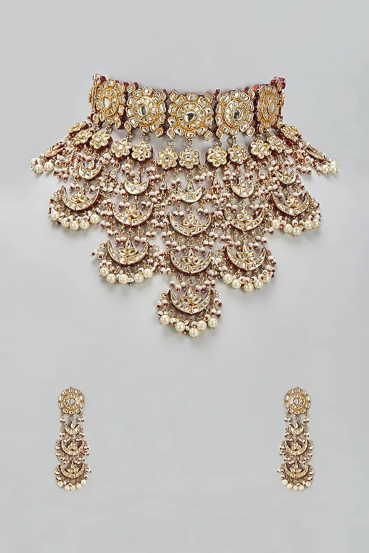 Royal Crescent Jaipuri Kundan Pearl Choker Set
