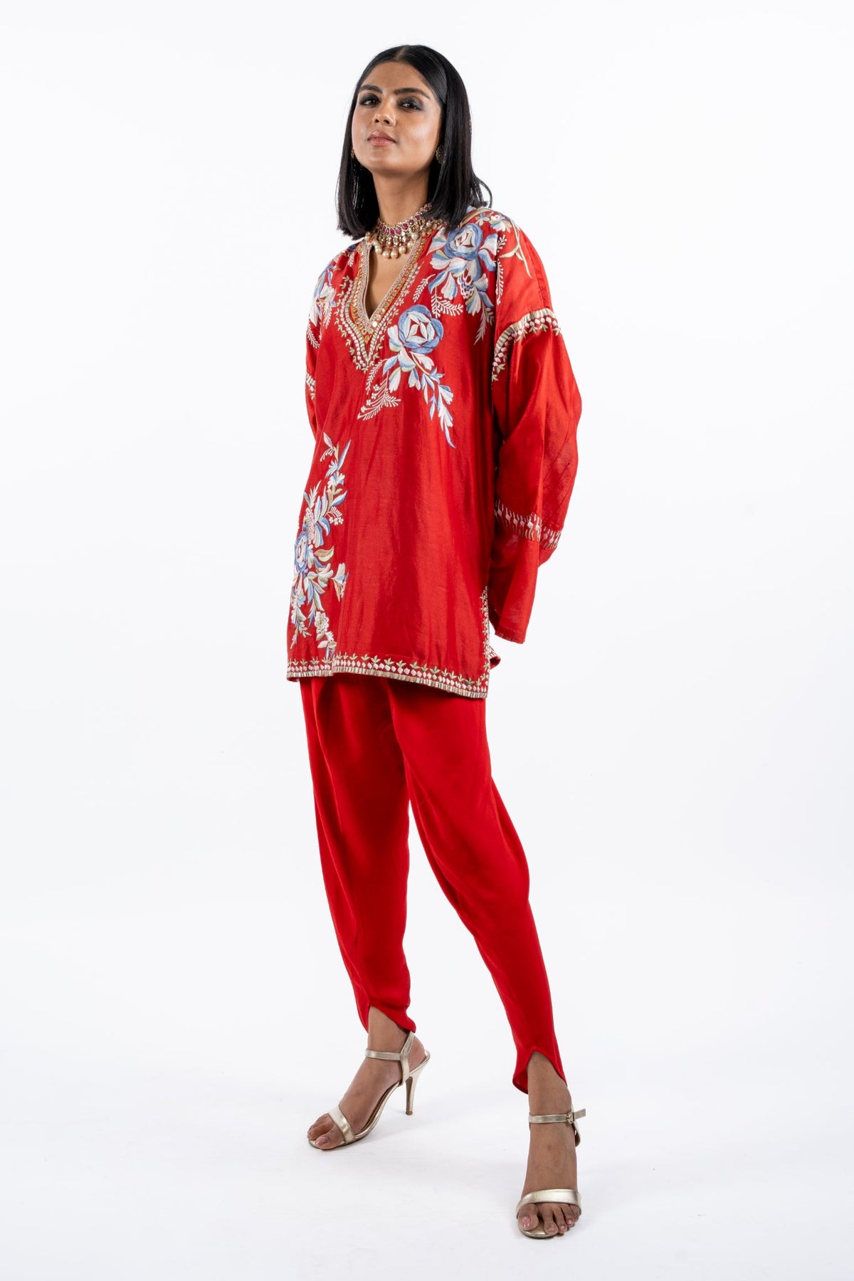 Crimson Bloom Embroidered Co-ord Set