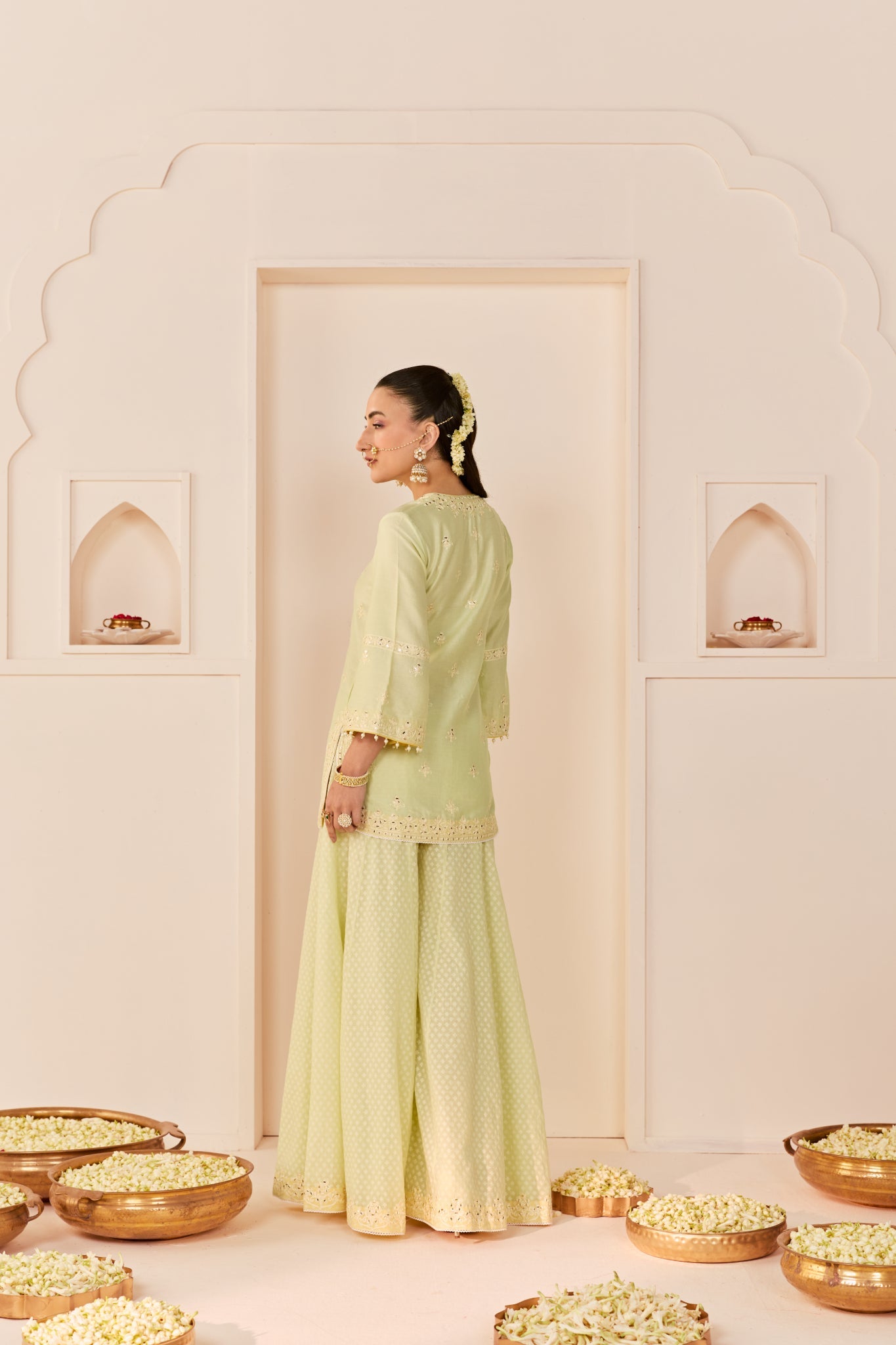 REHMA - MINT GREEN SHORT KURTA WITH SHARARA AND DUPATTA