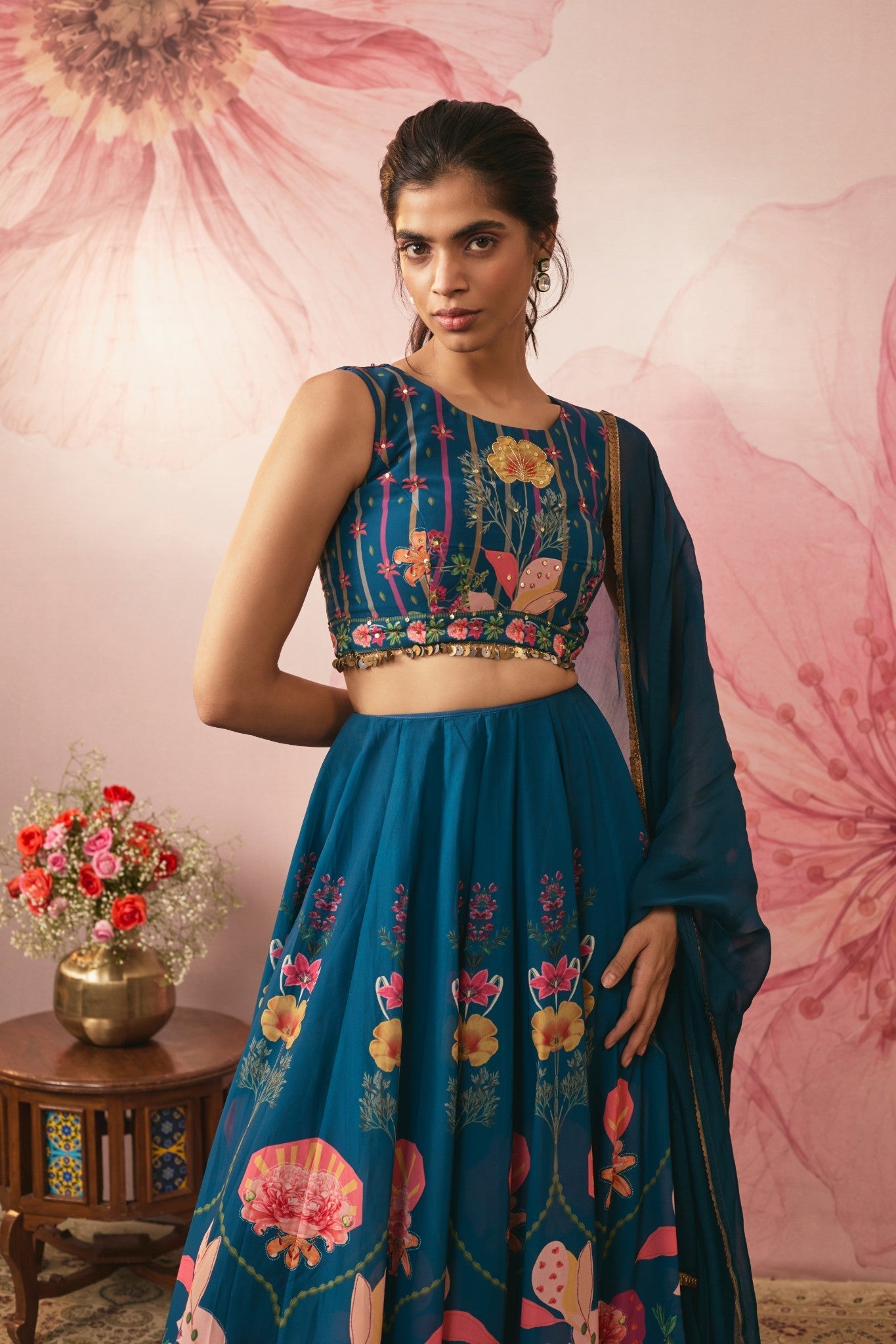 MIDNIGHT BLUE PRINTED LEHENGA SET