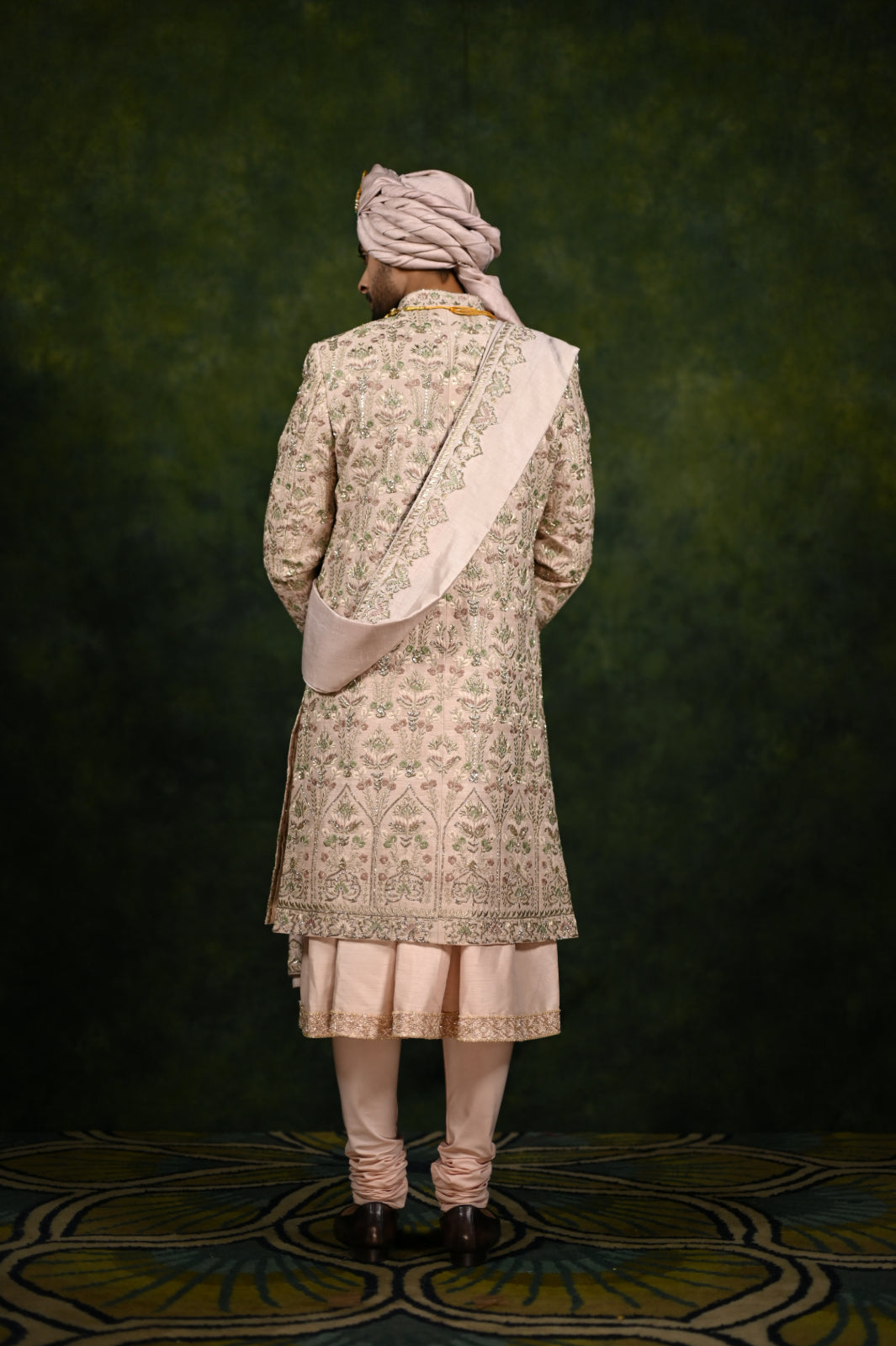 desert rose tilla- thread - dabka sherwani set