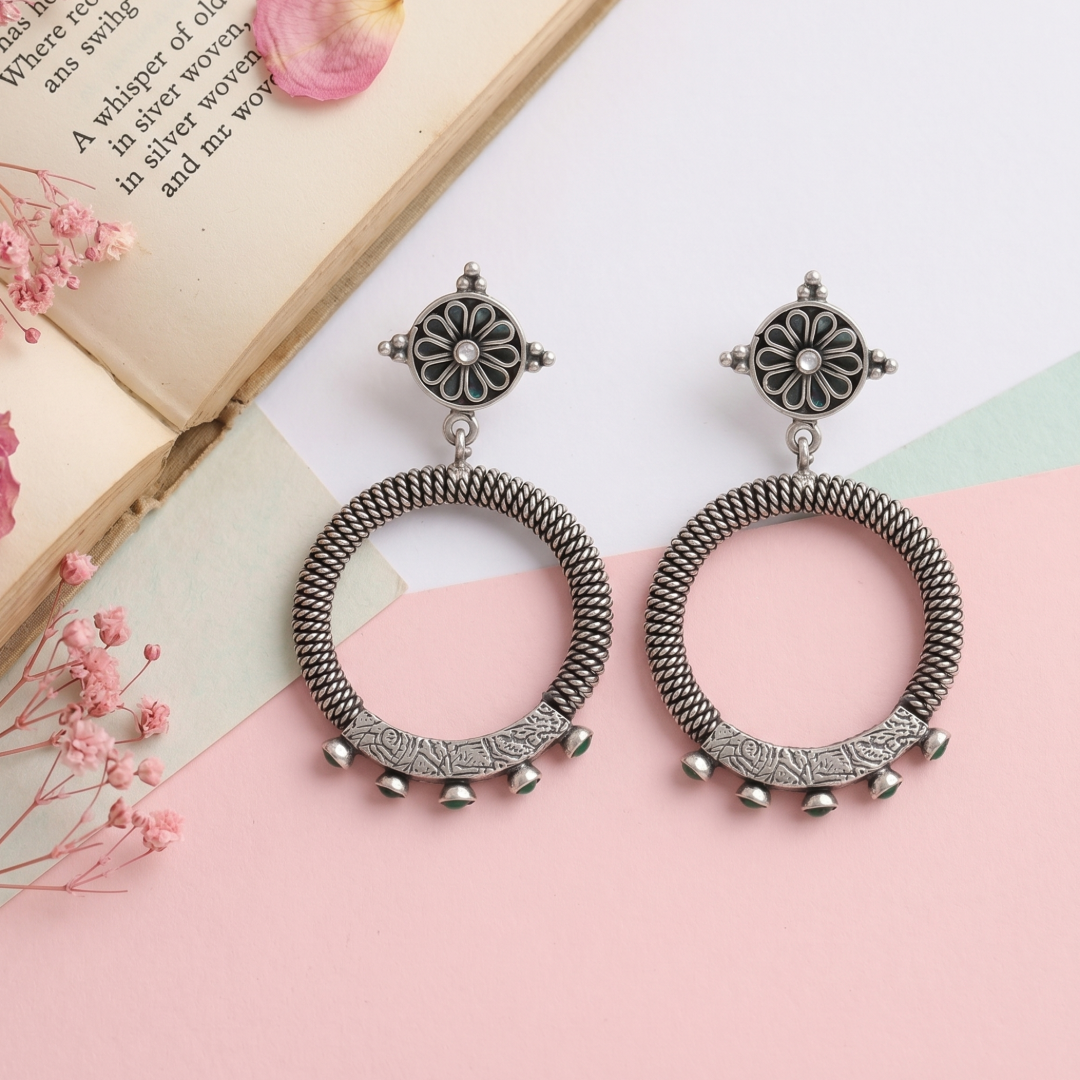 Regal Artisan Silver Hoop Earrings by Sangeeta Boochra