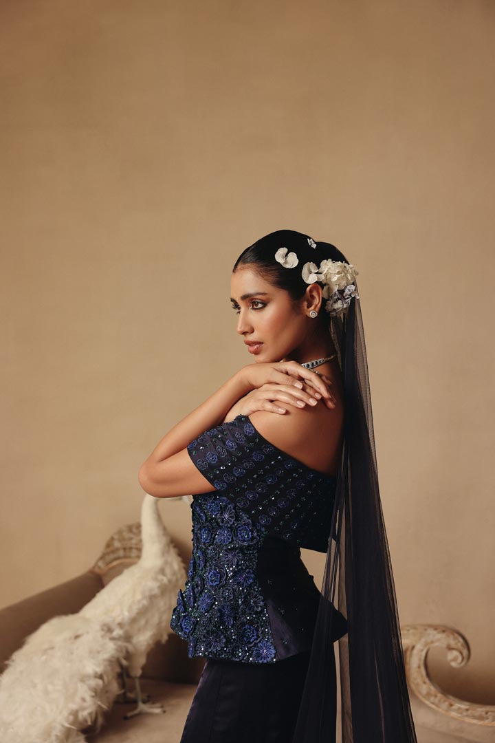 Peplum Top Hand Embroidery Off Shoulder Lehenga