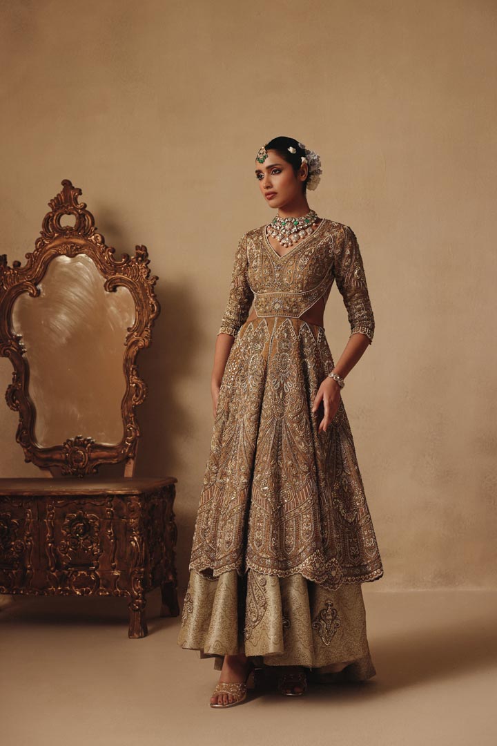 Gold Bridal Fully hand Embroidered Timeless Gown