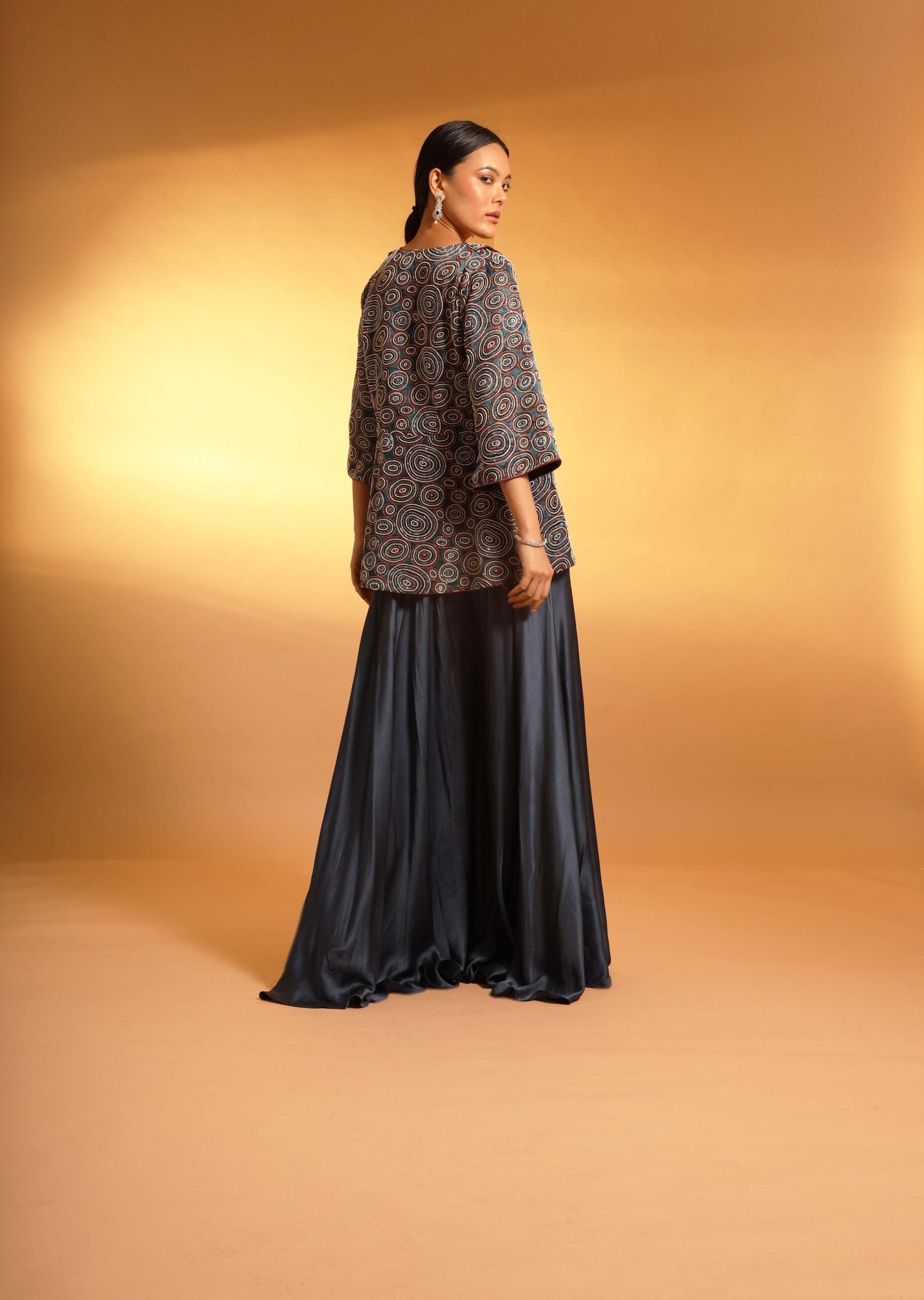 Blue embroidered jacket  and bustier with pants