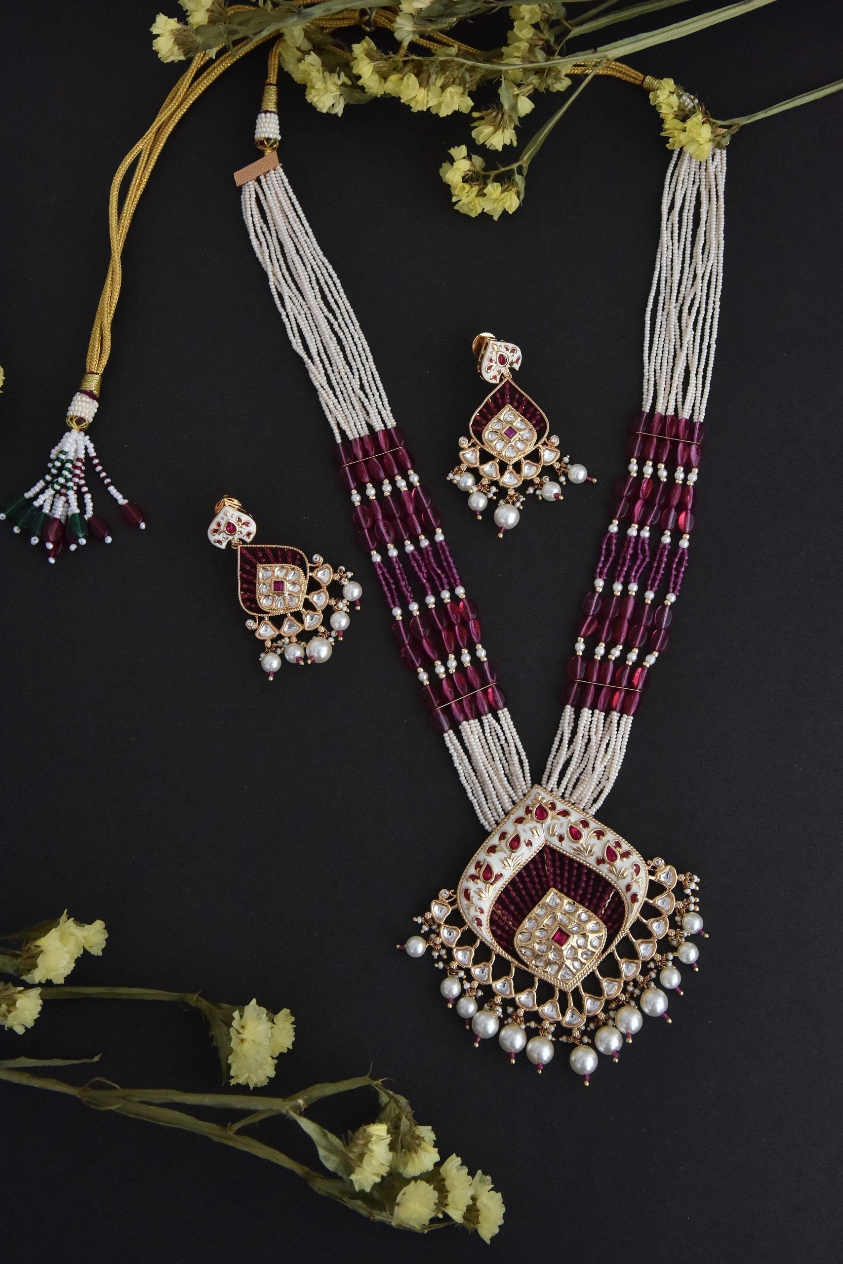 Red Gold Tone Long Necklace Set