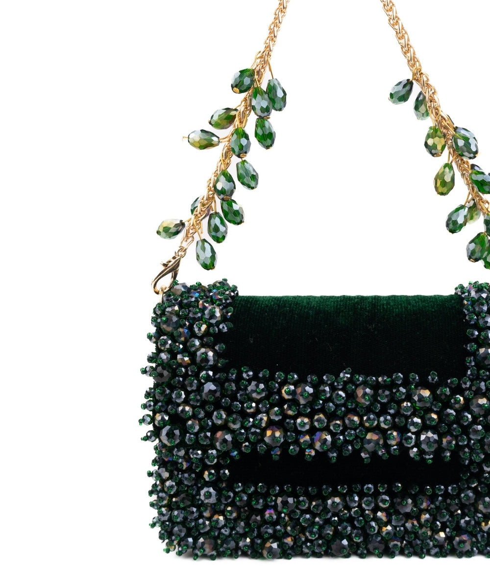 Elana Green Suede Crystal Embellished Mini Bag