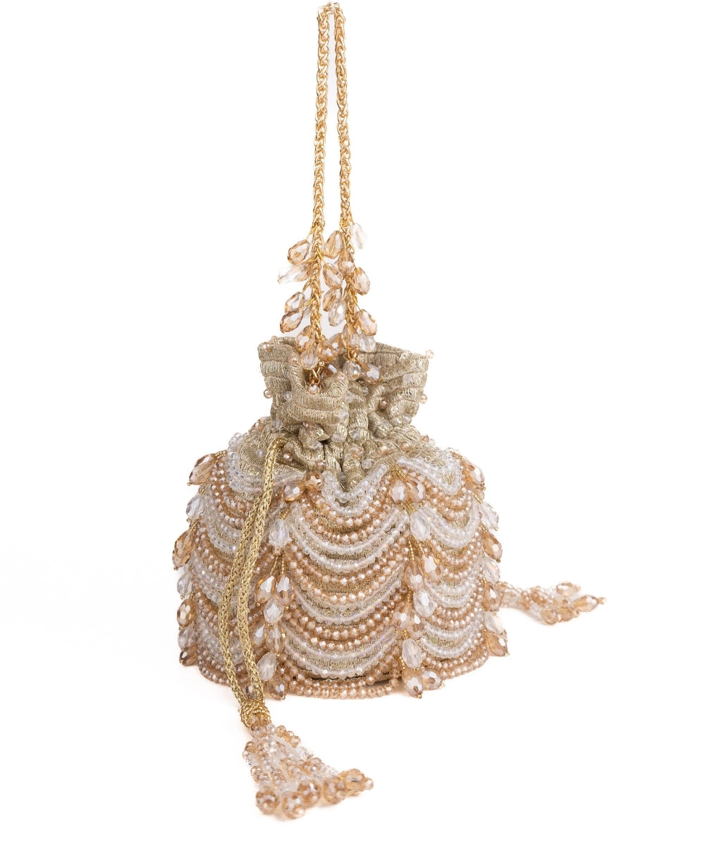 Gulzar Gold & Silver Georgette Embellished Bucket Bag