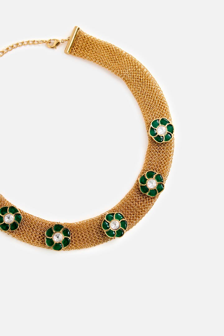 Gold-Plated Green Stone Choker Set