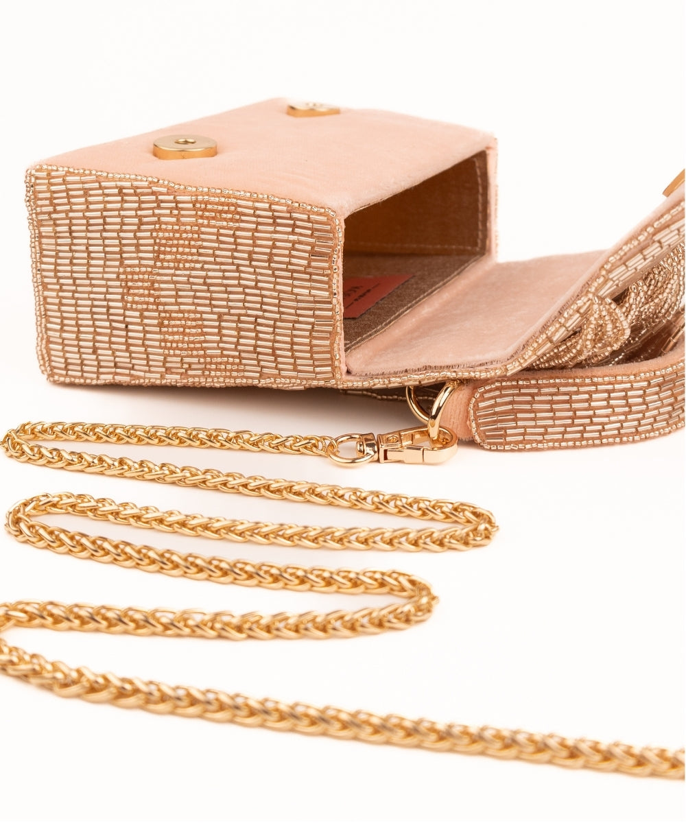 Bushra Rose Gold Suede Handcrafted Box Bag
