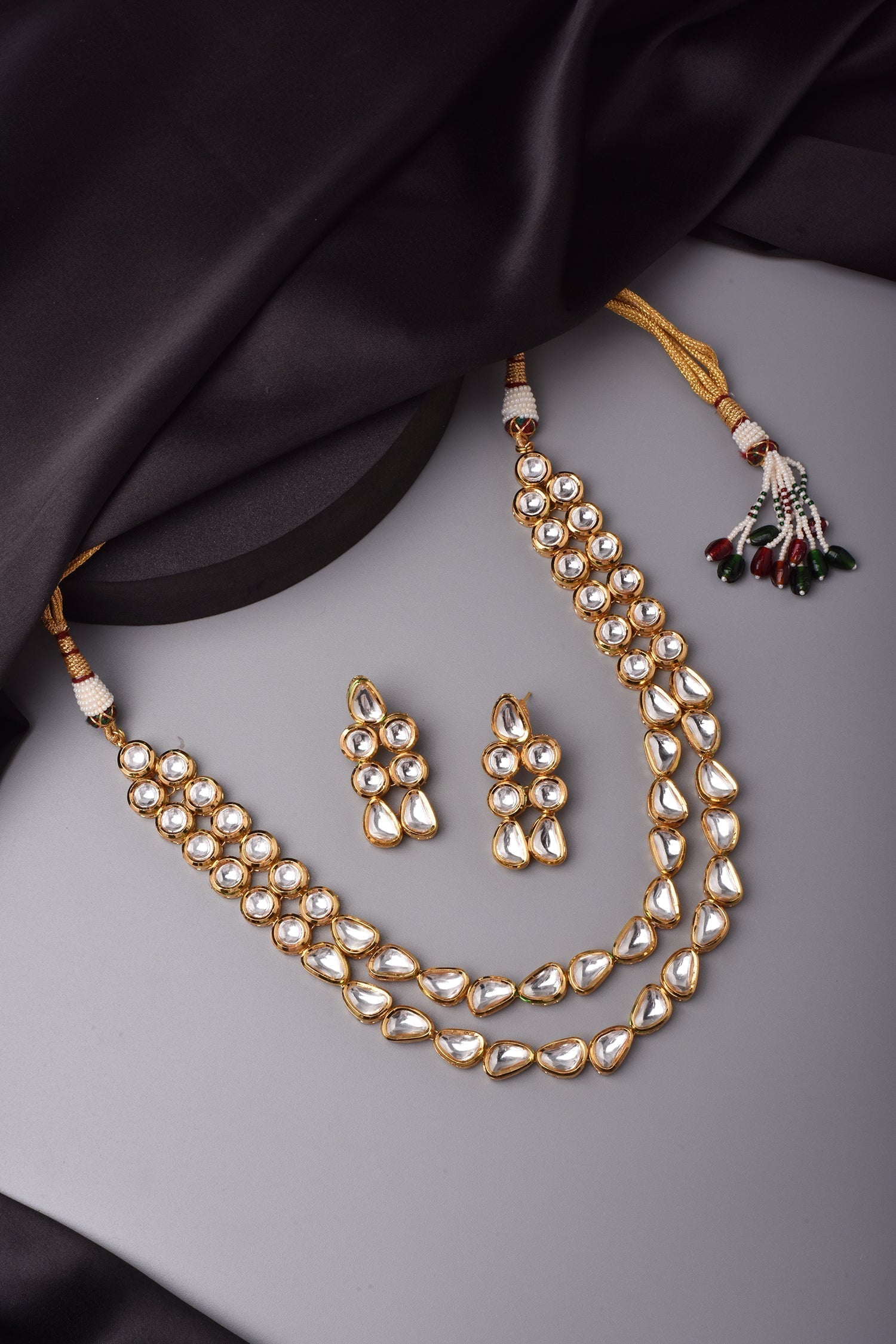 Gold Tone Kundan Layered Necklace Set