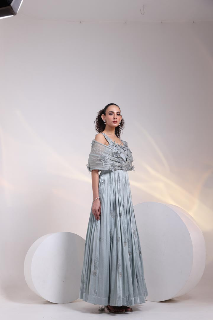 Grey Petal Embroidered Gown AAD531V