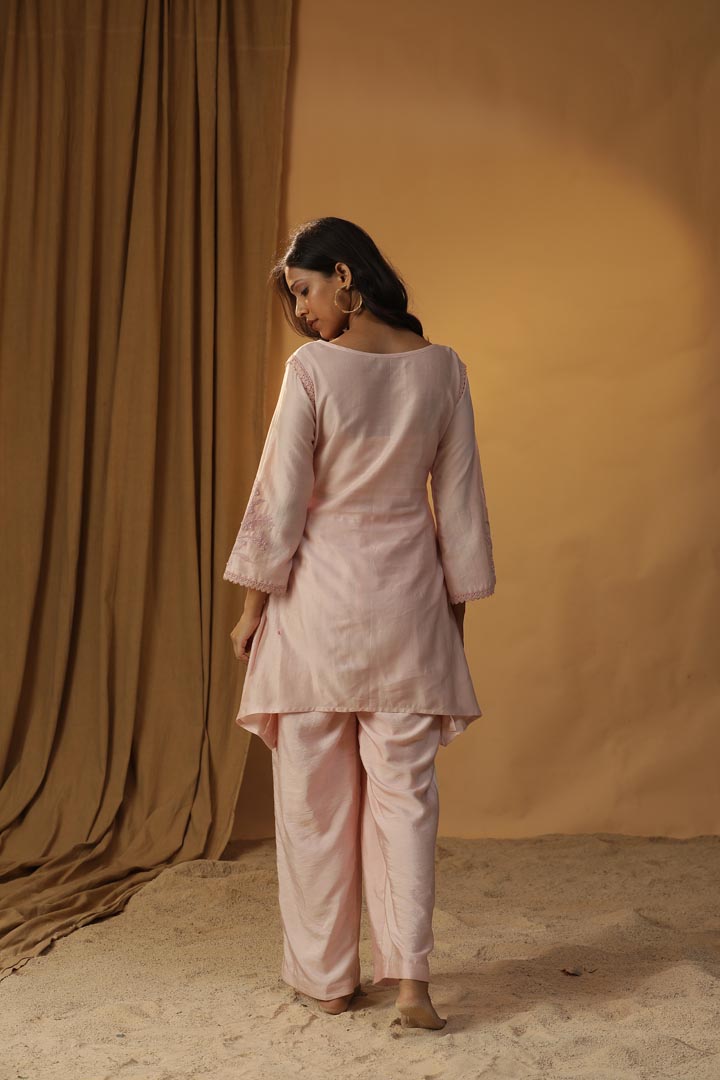 Image of PASTEL PINK EMBROIDERED CO-ORD SET