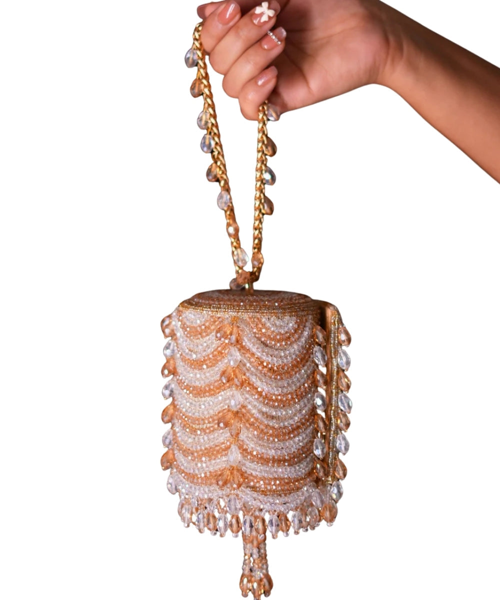 Eva Gold & Silver Georgette Embellished Mini Cylinder Bag
