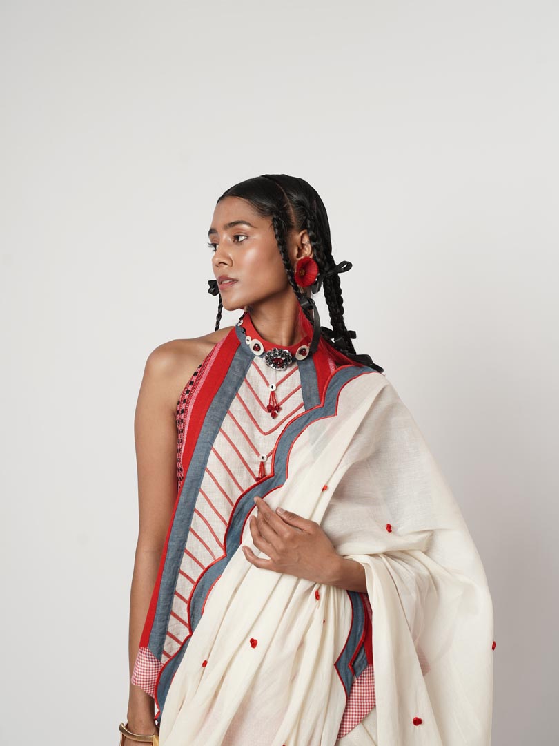 CERULEAN SCALLOPED DHOTI SAREE