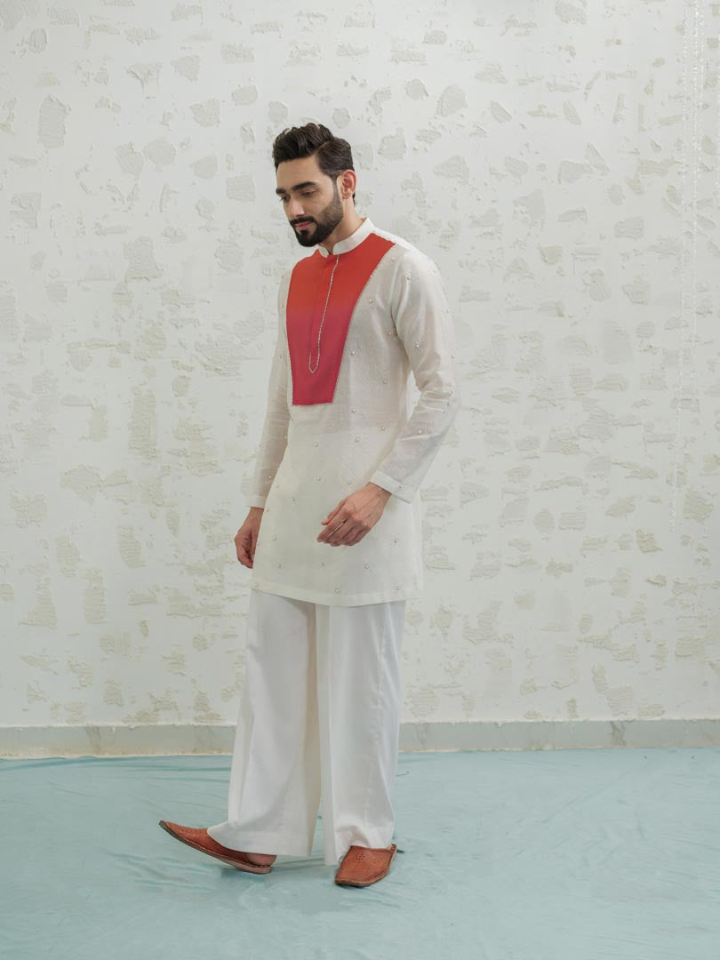 Pink Orange Ombre Patch Kurta set